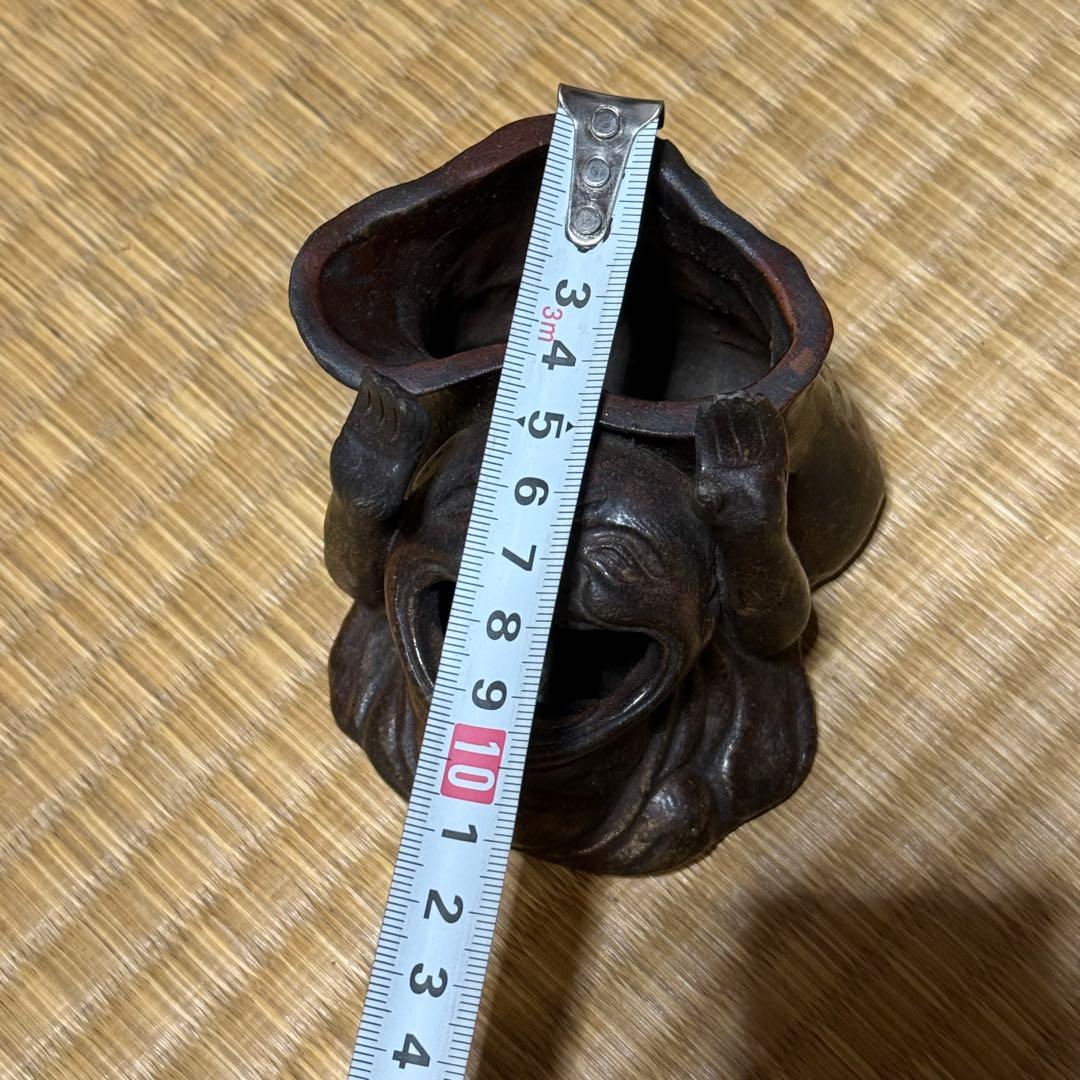 古備前焼 布袋尊 筆立 花入 茶道具
