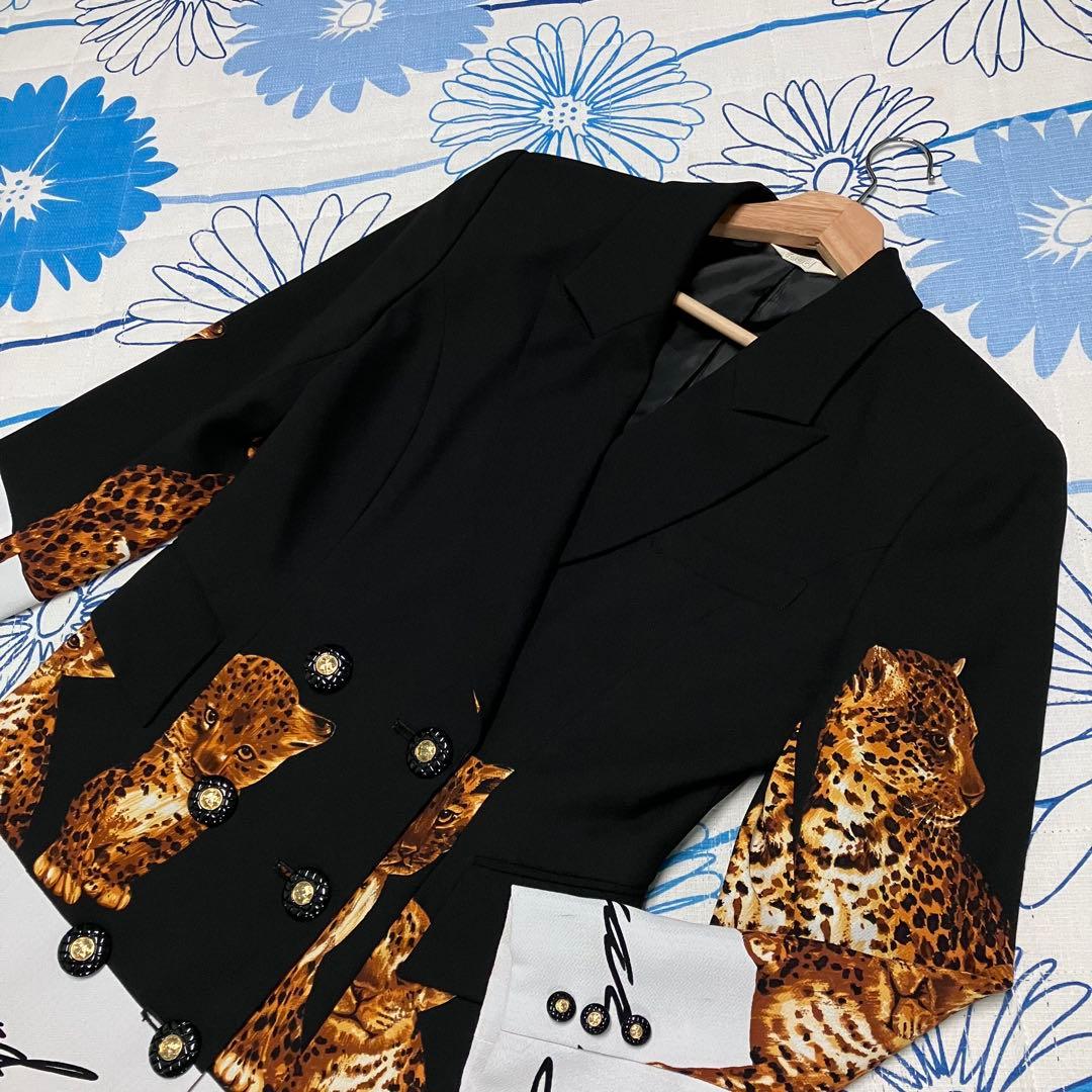 【希少】ヴィンテージ　総柄　レオパード　豹　金ボタン　ダブルブレスト　ジャケット