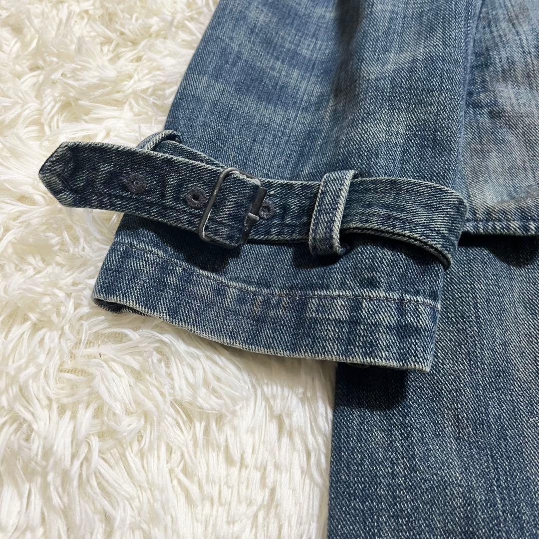 名品 ラルフローレン デニム トレンチコート ダブル ヴィンテージ加工 男女兼用