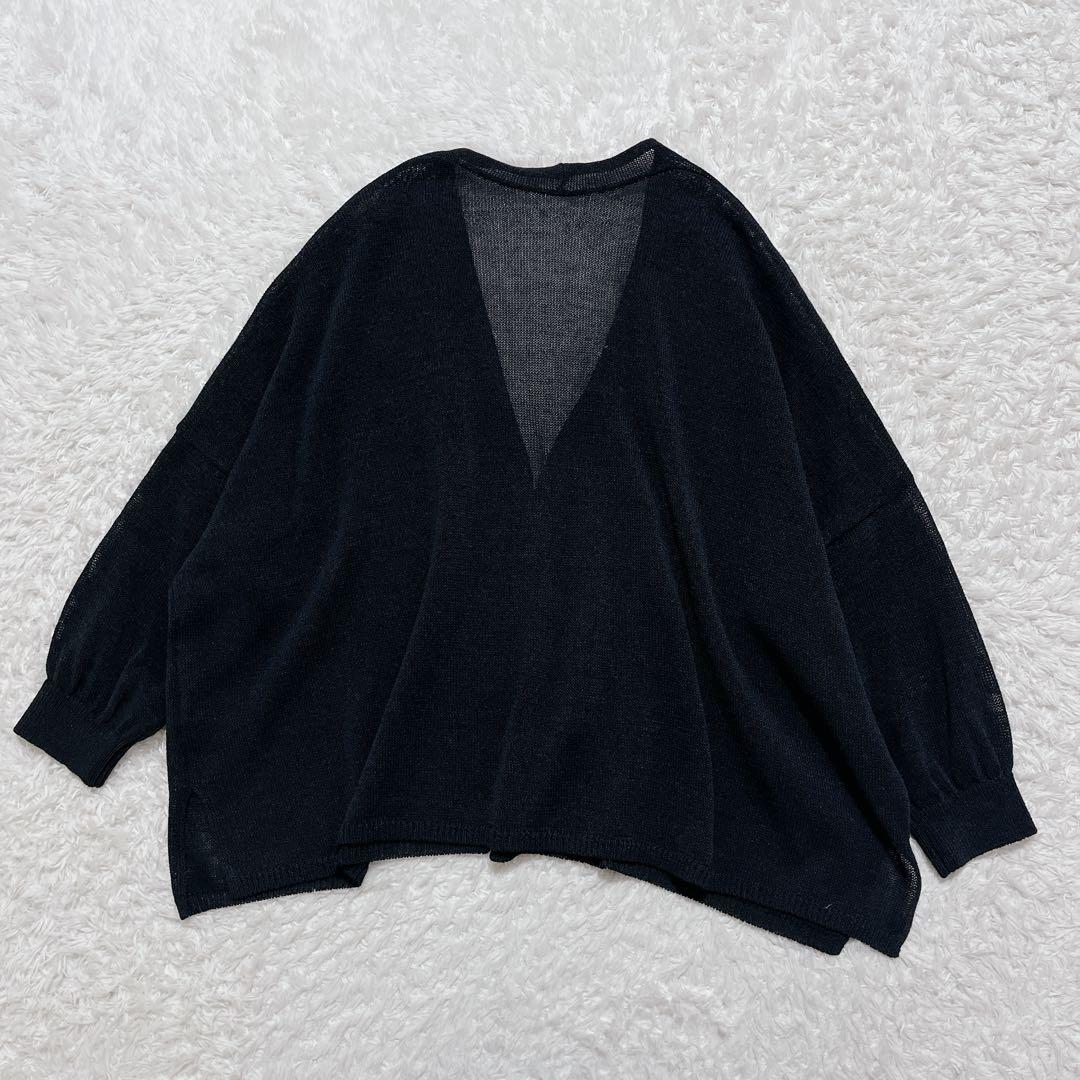 極美品✨スピックアンドスパン ペーパーヤーンカーディガン　シアーニット　黒