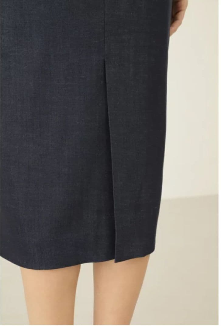 【美品】ステッチワークワンピース ベルト付き デニム風 上品 美シルエット