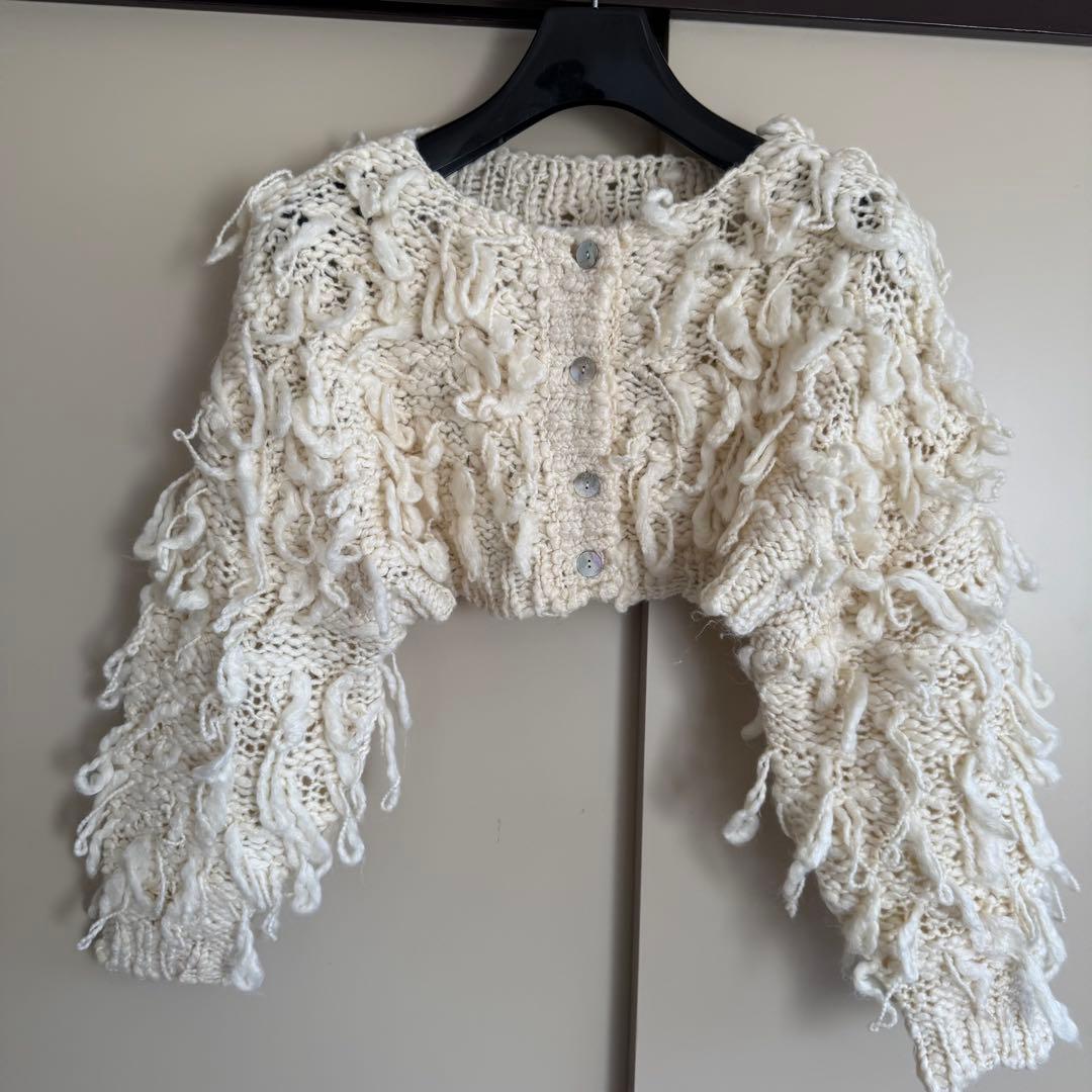 トップス Eaphi FRINGE KNIT CARDIGAN ivory