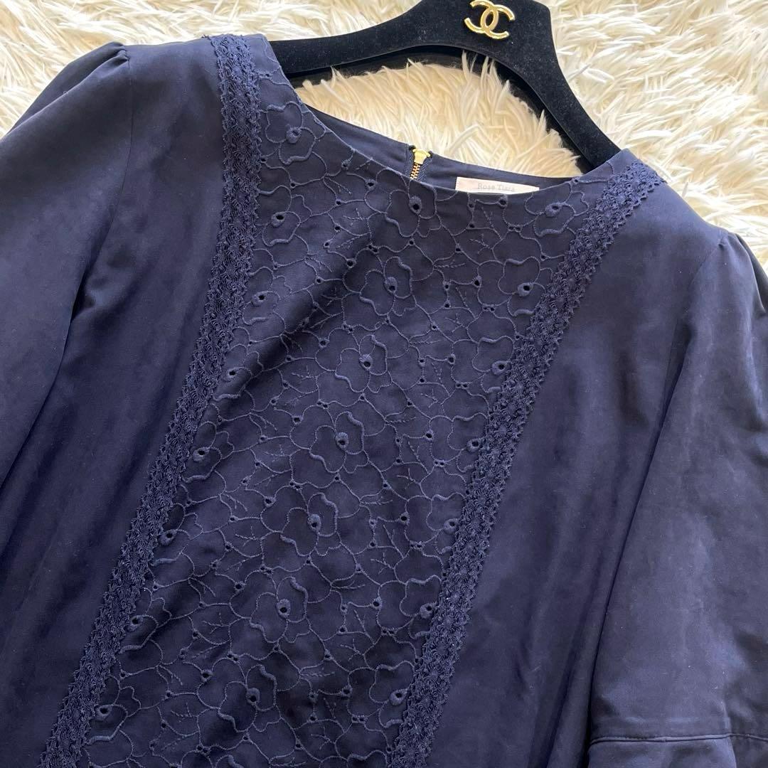 ローズティアラ 大きいサイズ ワンピース 花刺繍レース スウェード 4L