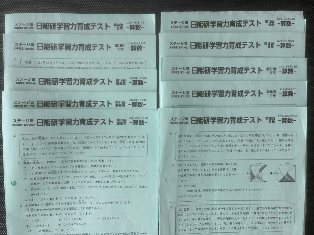日能研学習力育成テスト　2024年　5年　前期・第10回から第19回