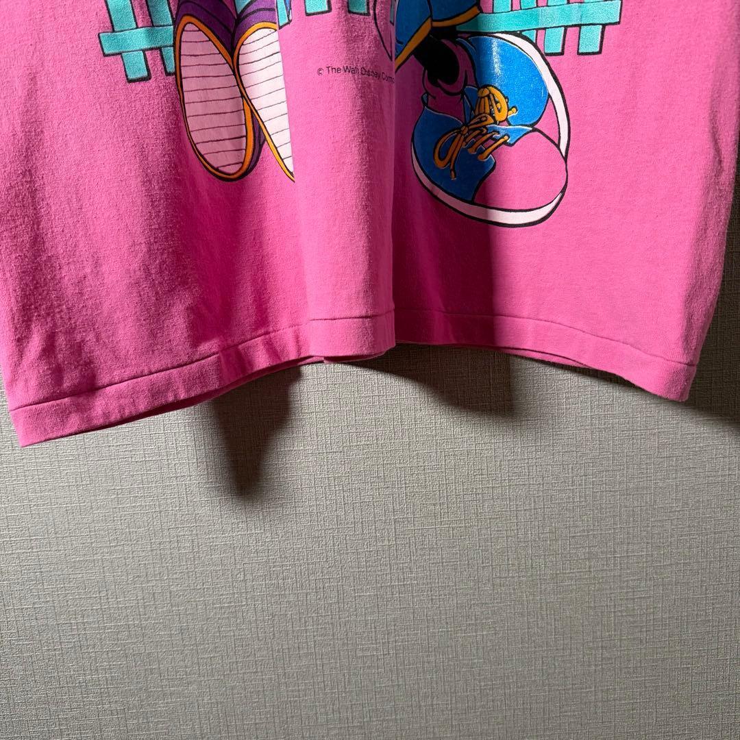 USA製★Disney Tシャツ ミッキー&ミニー デカロゴ ピンク XL以上