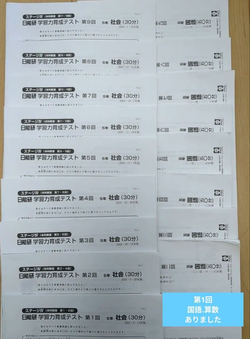 日能研2024年度5年学力育成テスト1年分（前期・後期）解答・解説付　記入訂正済