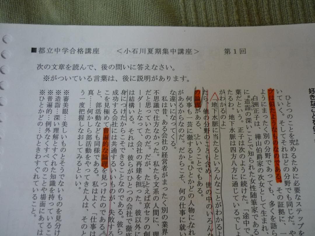 早稲田進学会 小石川中等教育学校「合格特別講座」「夏期集中特訓講座」教材セット