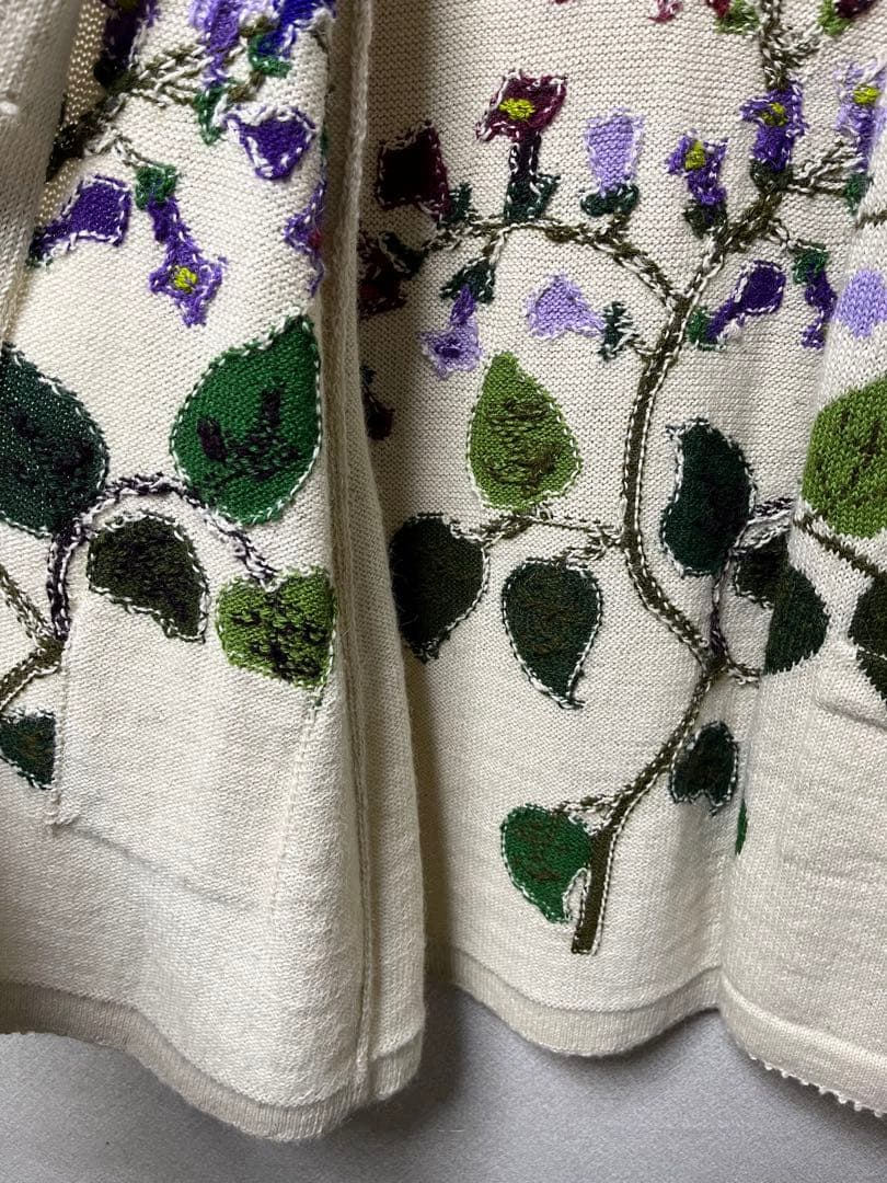  Alpaca ロイヤルアルパカ　花柄刺繍 ロングカーディガン S