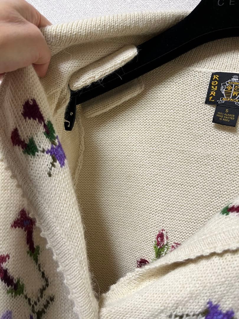  Alpaca ロイヤルアルパカ　花柄刺繍 ロングカーディガン S