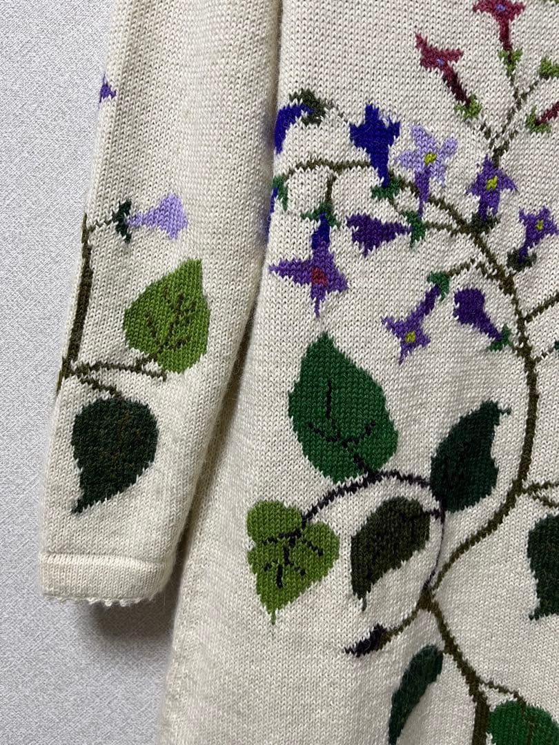  Alpaca ロイヤルアルパカ　花柄刺繍 ロングカーディガン S