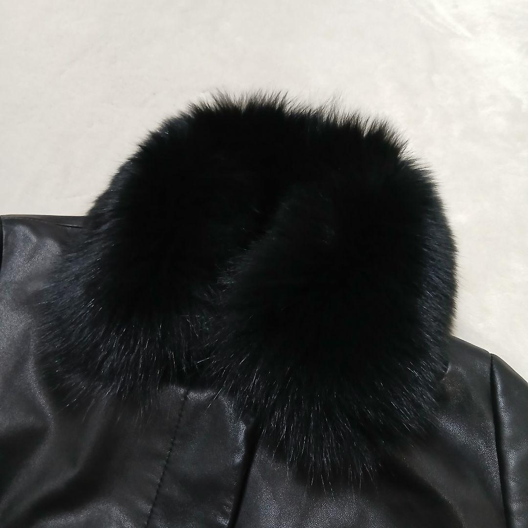 【極美品】COMME CA フォックスファー ベルト付ラムレザーロングコート