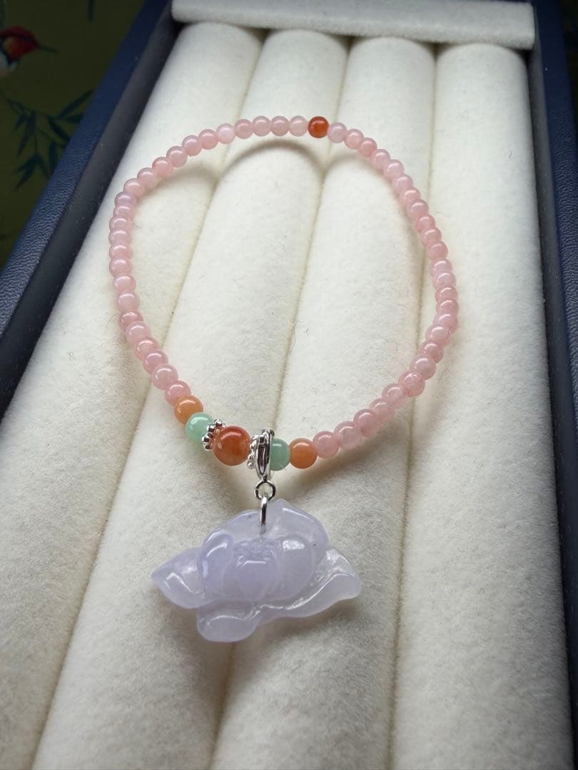 希少‼️新作❣️ ラベンダー浄化蓮花＆ピンク翡翠小粒ブレスレット
