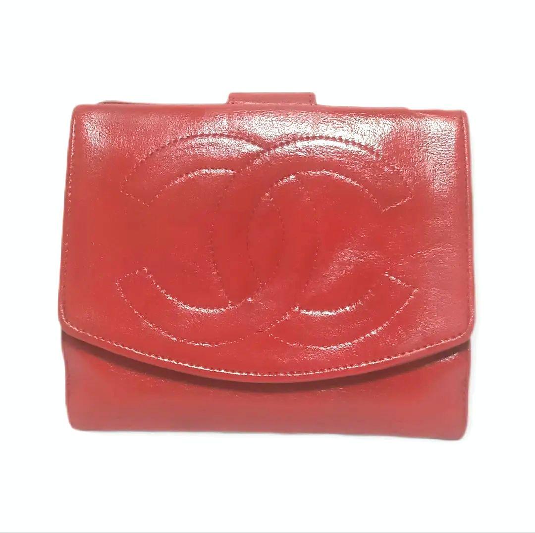 CHANEL 二つ折り財布 赤 CCロゴ　シャネル 正規品 シリアルナンバーあり