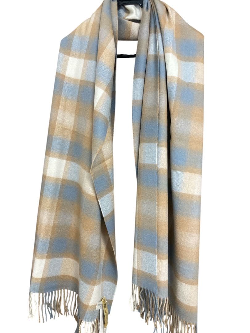 新品 ジョンストンズ カシミヤ100％ 大判ストール ベージュ チェック