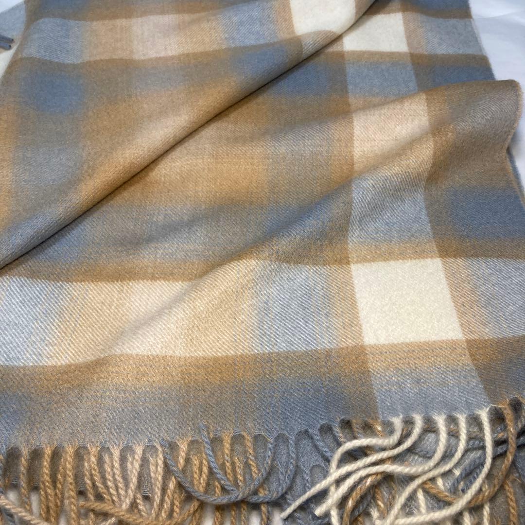 新品 ジョンストンズ カシミヤ100％ 大判ストール ベージュ チェック