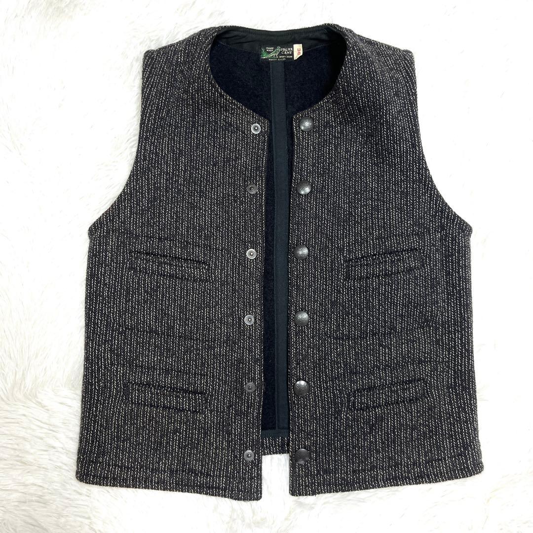 美品 SUGARCANE シュガーケーン ベスト ウール グレー ロゴ ツイード
