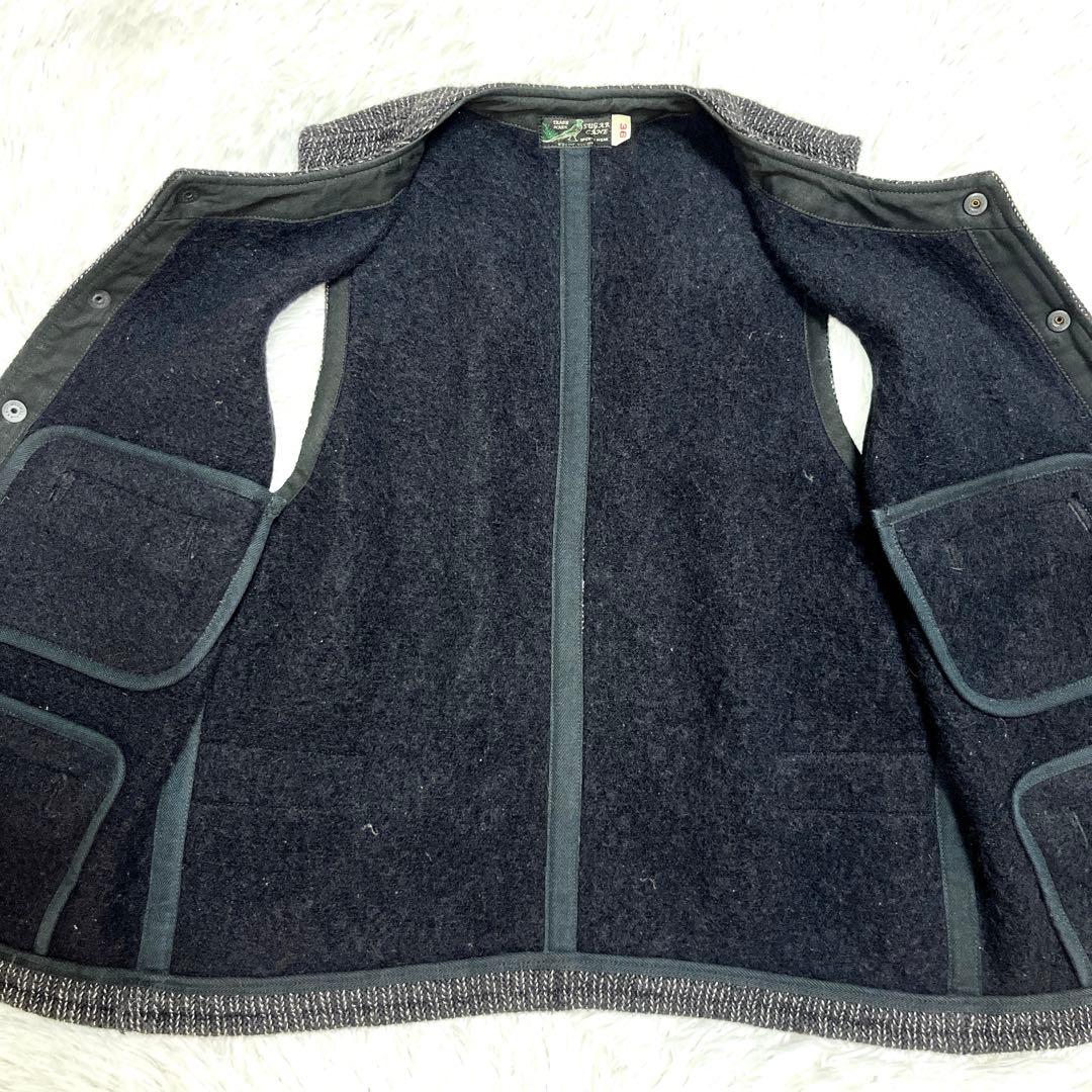 美品 SUGARCANE シュガーケーン ベスト ウール グレー ロゴ ツイード