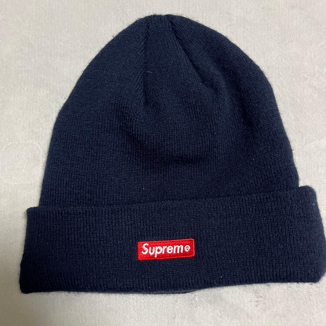 Supreme ニット帽 ネイビー ロゴ入り
