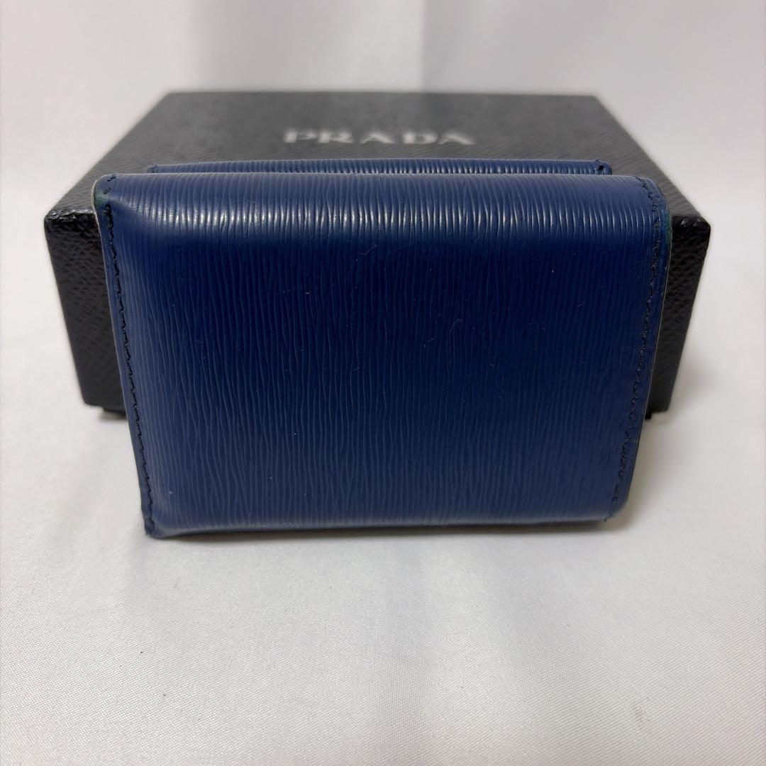 プラダ 三つ折り財布 ヴィッテロムーブ 青 ネイビー ゴールド金具