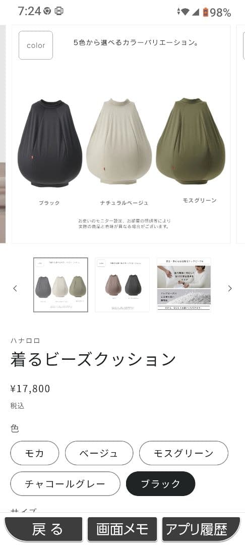 ⭐ブラックパンダの着るビーズクッション 大人用 イオン ハナロロ