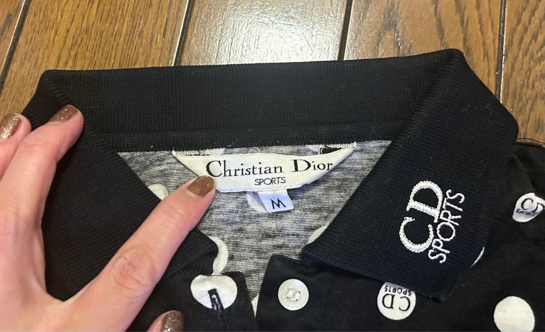 値下げ超得✨DIOR✨スポーツ/黒白ドット柄長袖ポロシャツMサイズ