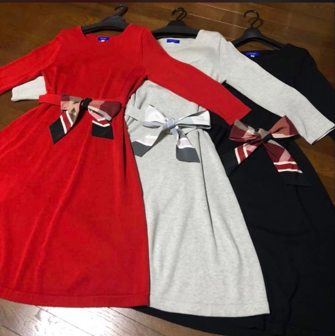 美品♡ブルーレーベルクレストブリッジ　コットンアクリルMIXニットワンピース　黒