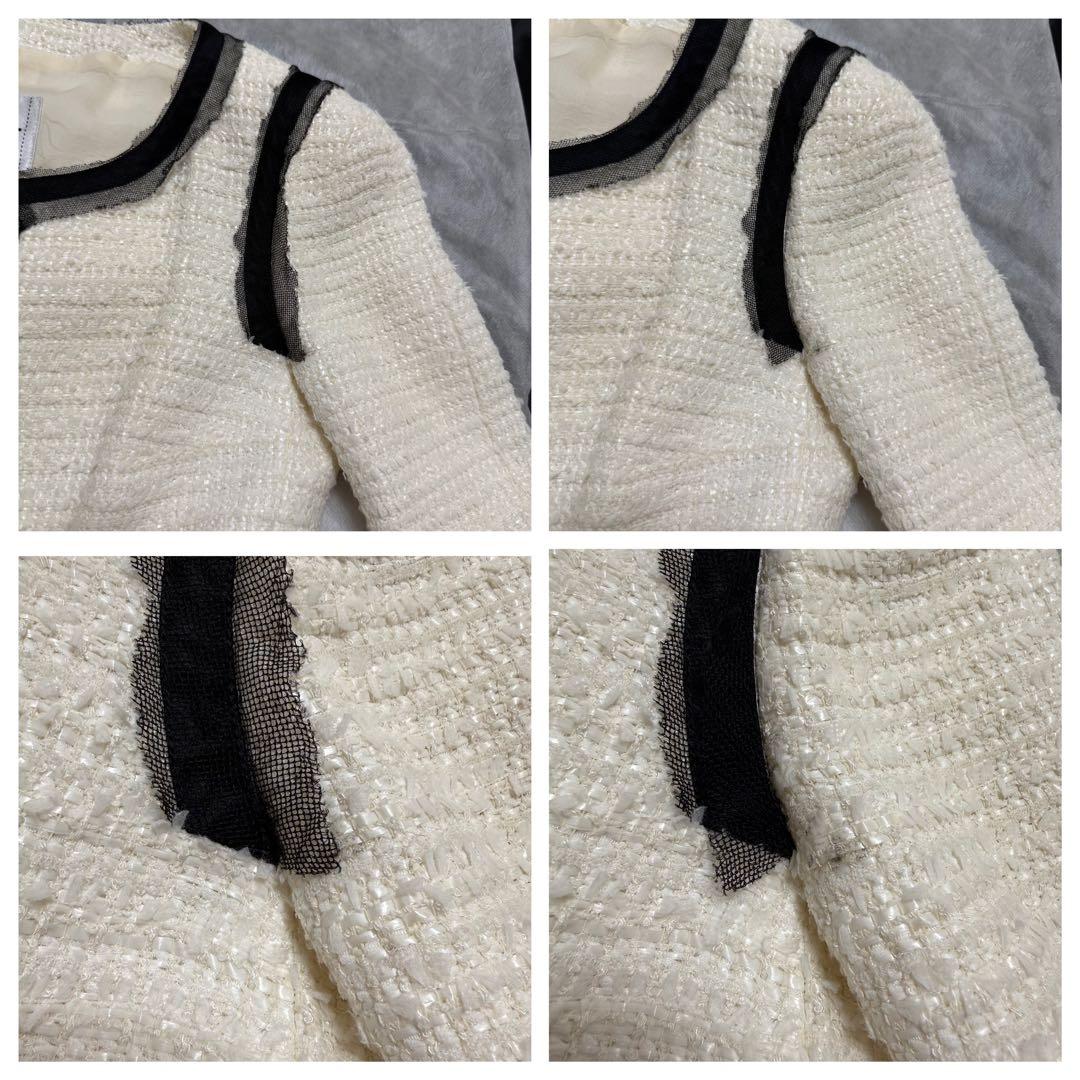 【美品】CHANEL ツイードジャケット ホワイト　ココマーク 定番　入学式