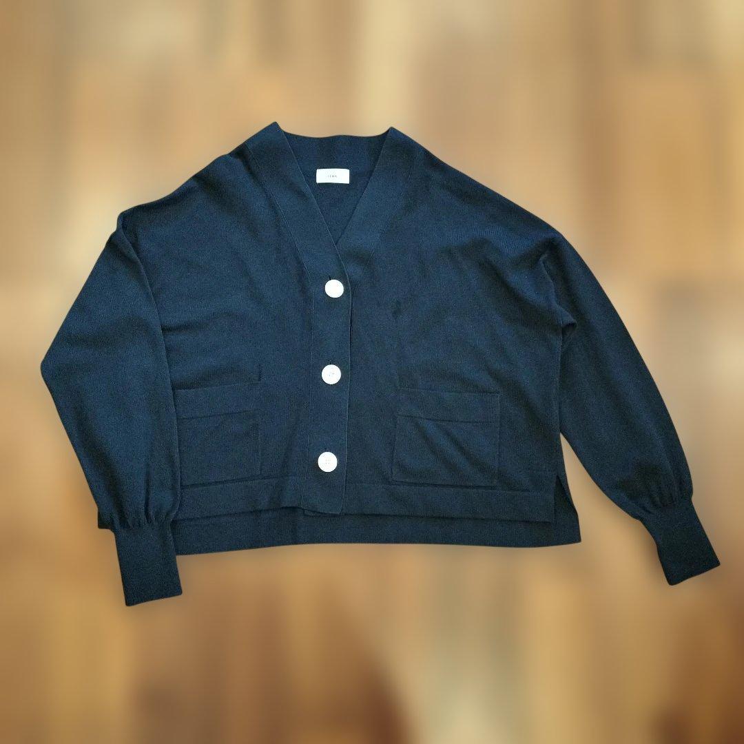 IENA イエナ ドライコットンVネックカーディガン NAVY