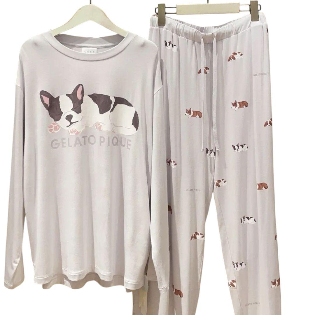 新品 ジェラートピケ sleeping dog プルオーバ上下セットフレンチブル
