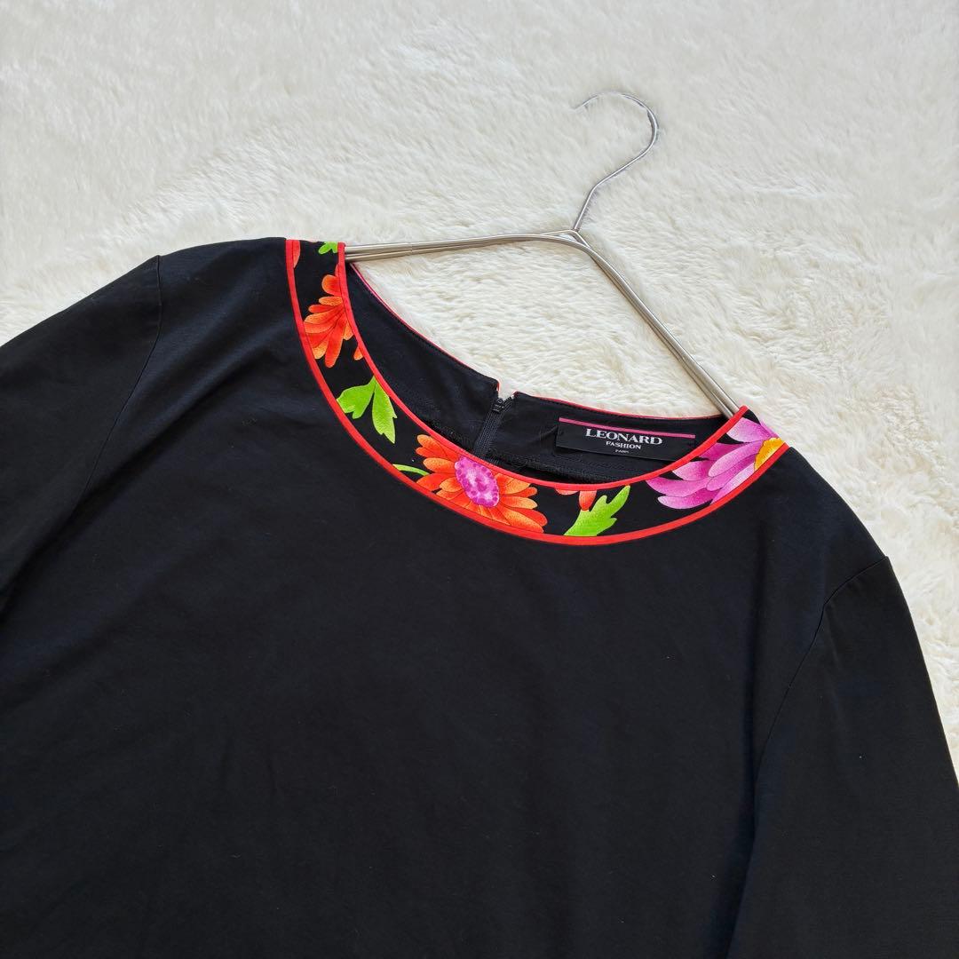 LEONARD トリムフラワー柄Tシャツ 黒 L