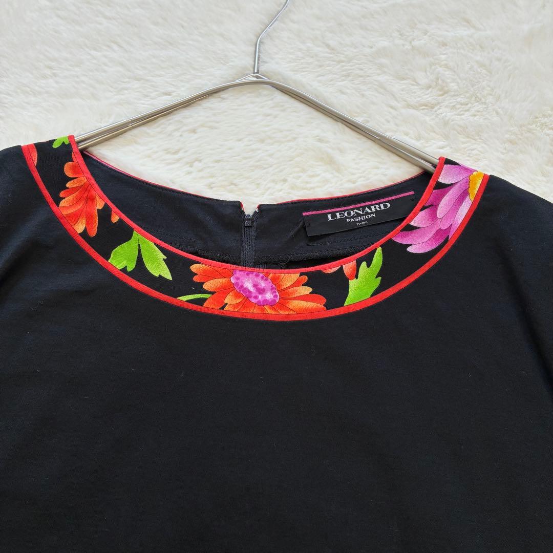 LEONARD トリムフラワー柄Tシャツ 黒 L