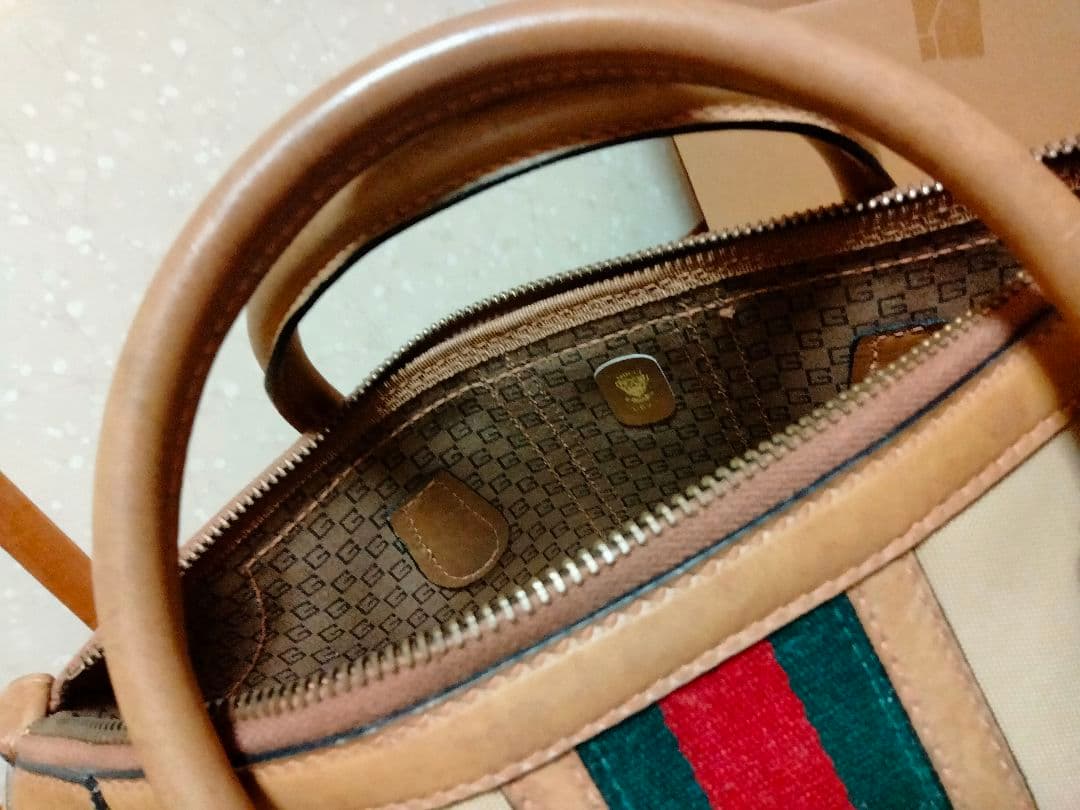 オールド　GUCCI　グッチ　ボストン　バッグ　ハンドバッグ　シェリーライン