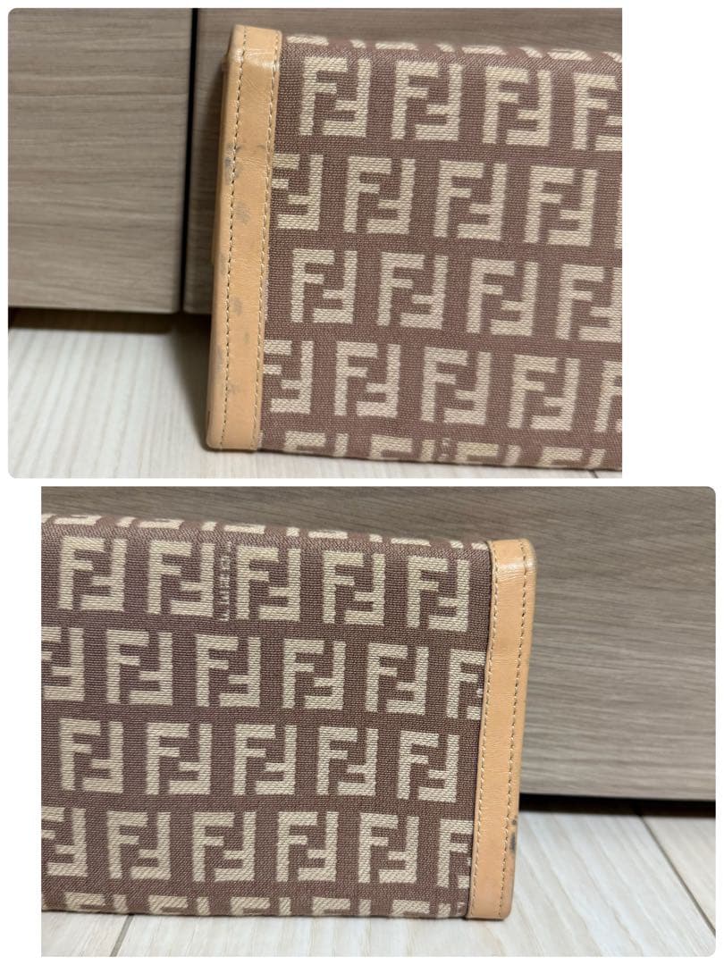 【美品】FENDI フェンディ 長財布 二つ折り ズッカ柄 FFゴールド金具