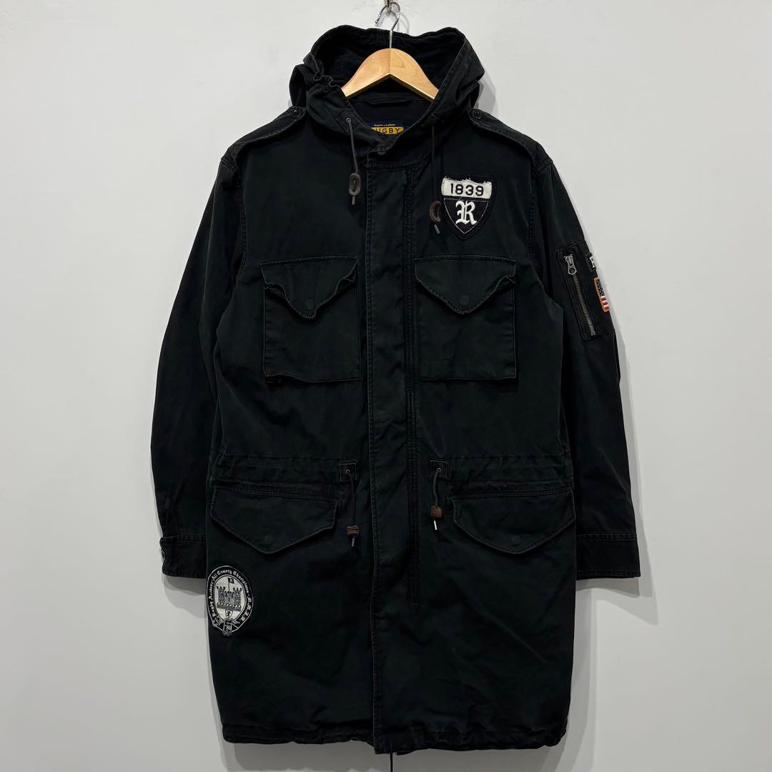 美品 ラグビー ラルフローレン スカル モッズコート L ブラック ワッペン 黒