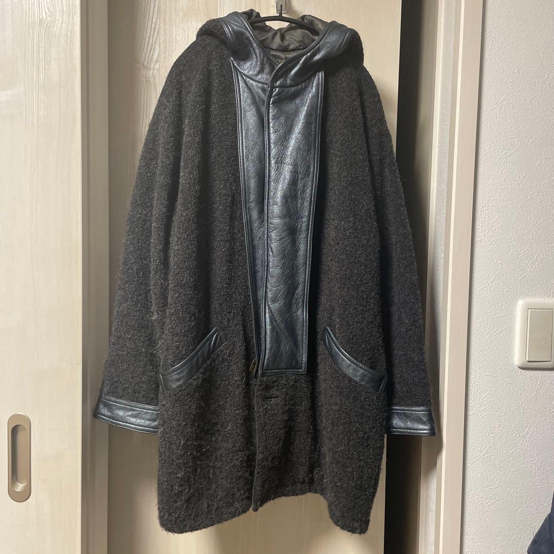 レザーウールフード付きモッズコート　レザージャケット