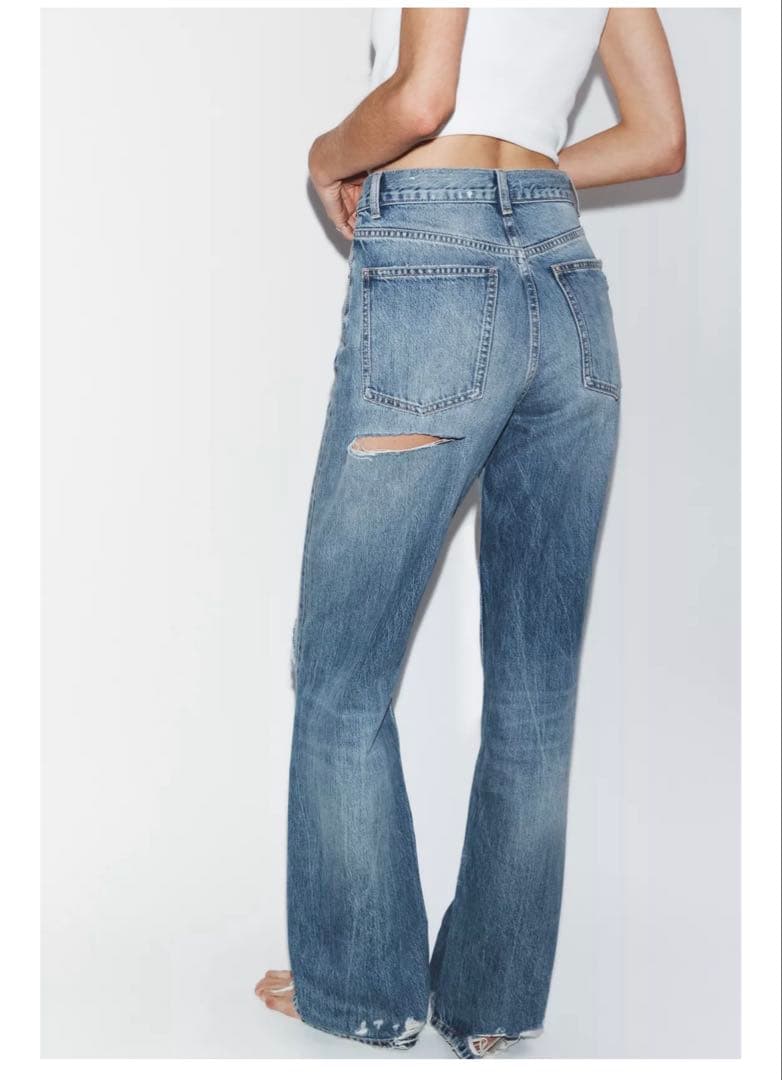 TRF ダメージ加工ワイドレッグハイウエストジーンズ　ZARA ザラ　32インチ