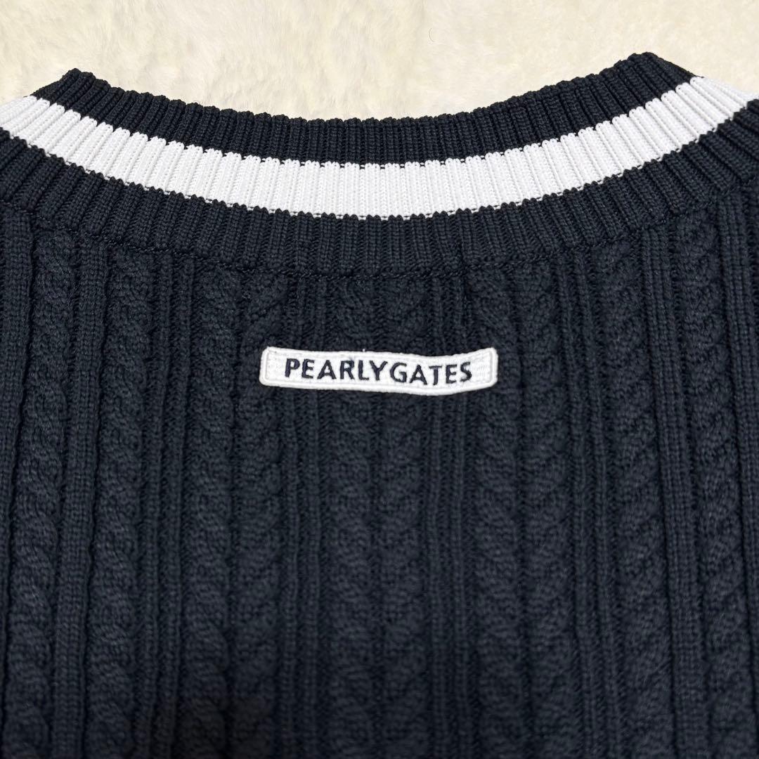 PEARLY GATES ケーブルニット ベスト ジレ ロゴ刺繍 黒 大きい6