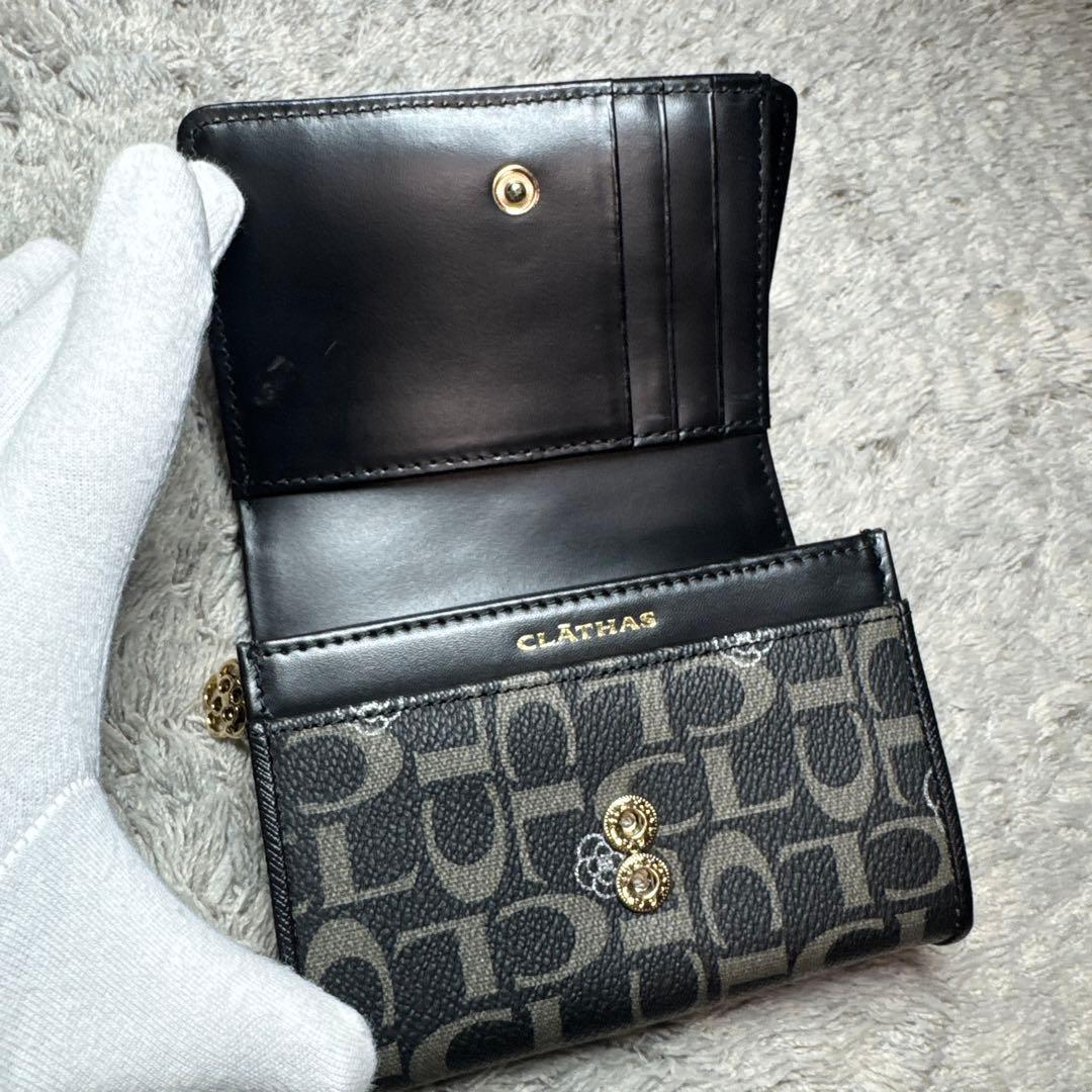 【美品】CLATHAS クレイサス 二つ折り財布 レザー ブラック