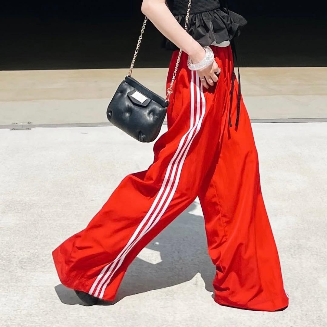 adidas アディダス サテンワイドレッグ トラックパンツ Mサイズ