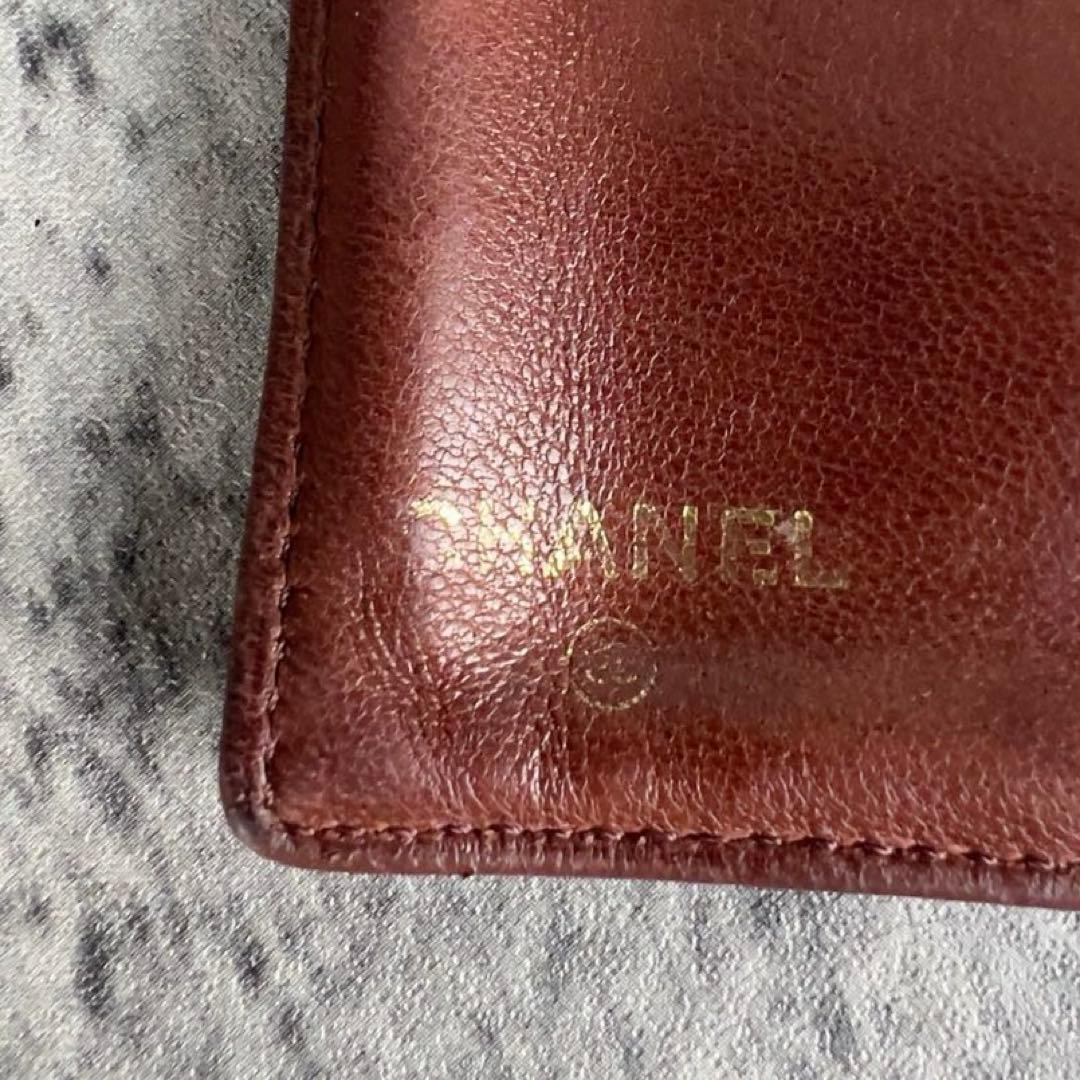 CHANEL ココマーク キャビアスキン がま口 二つ折り財布 ブラウン