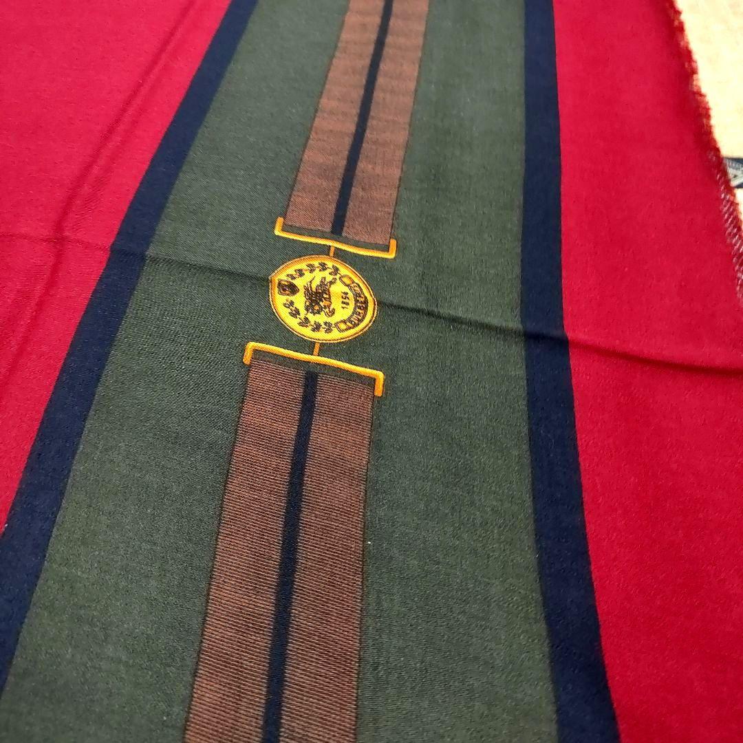 BURBERRYS 美品ウール大判ストール 赤色 ロゴ刺繍 フリンジ付き