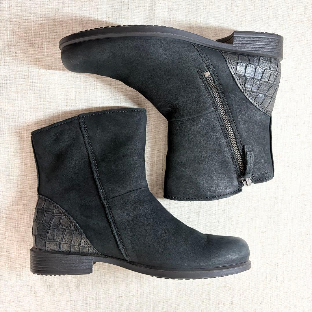 極美品★ECCO エコー ショートブーツ クロコ サイドジップ 24.5cm