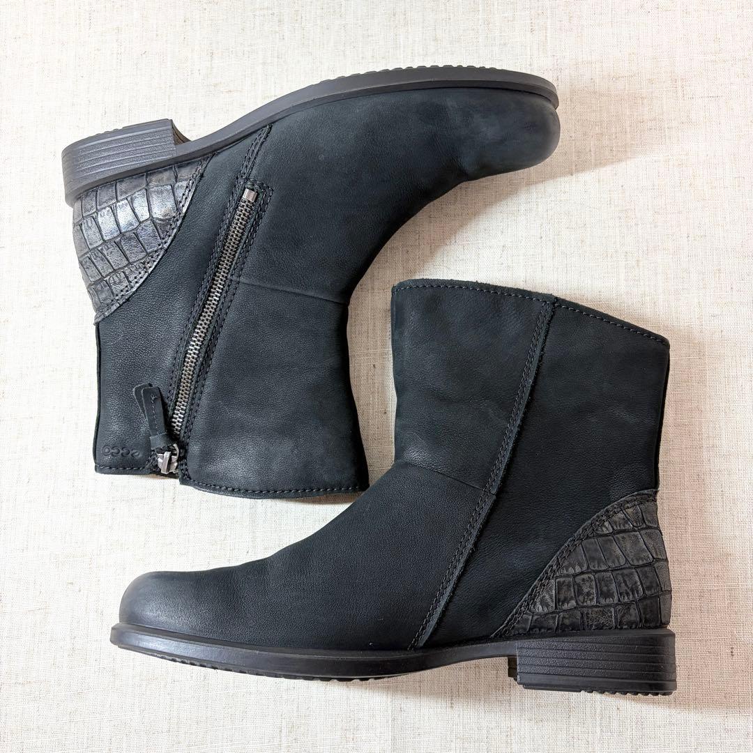 極美品★ECCO エコー ショートブーツ クロコ サイドジップ 24.5cm