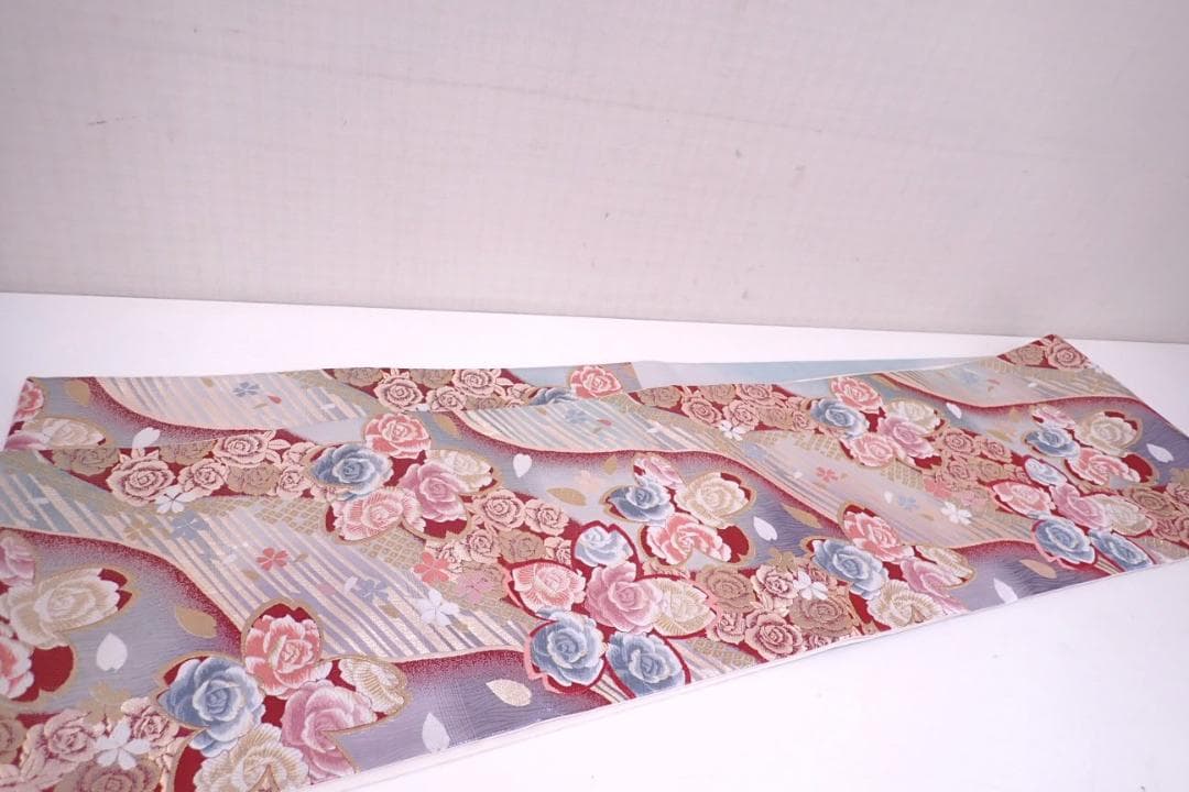 Ai　極美品 正絹 振袖 袋帯 2点セット 桜に牡丹 透き通るような繊細さ
