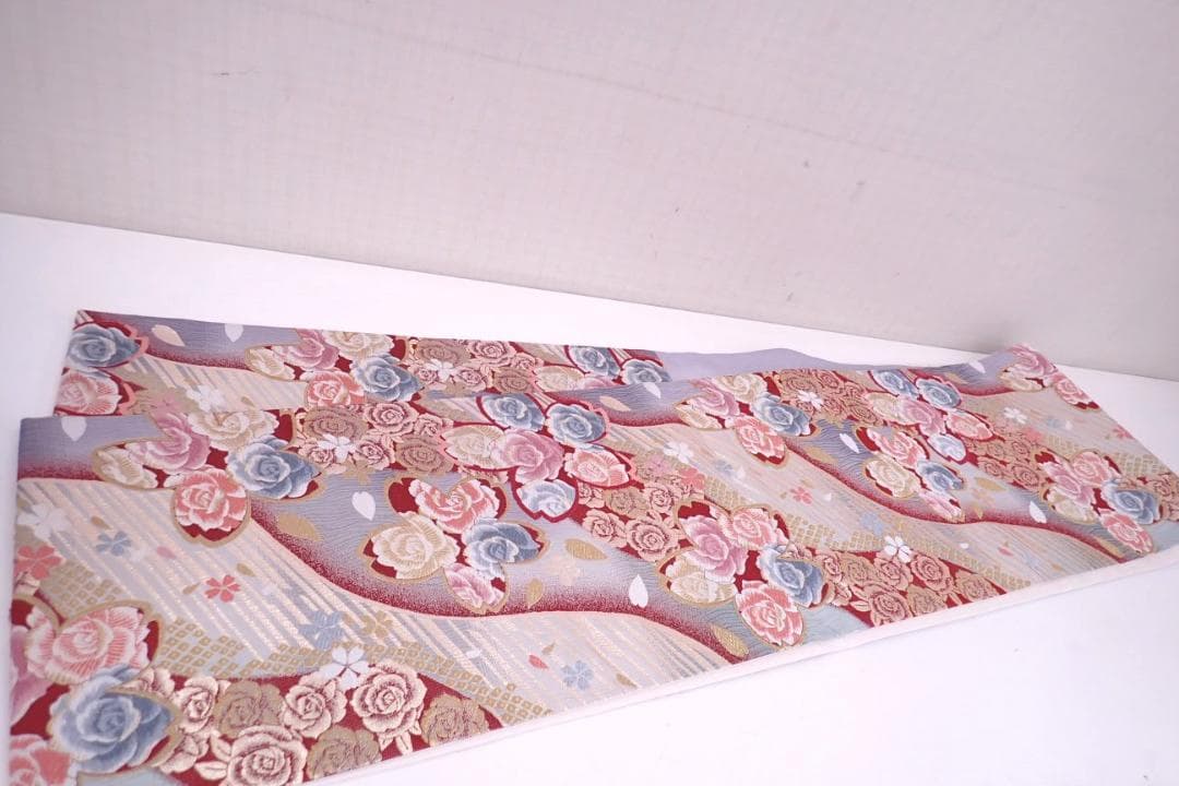 Ai　極美品 正絹 振袖 袋帯 2点セット 桜に牡丹 透き通るような繊細さ
