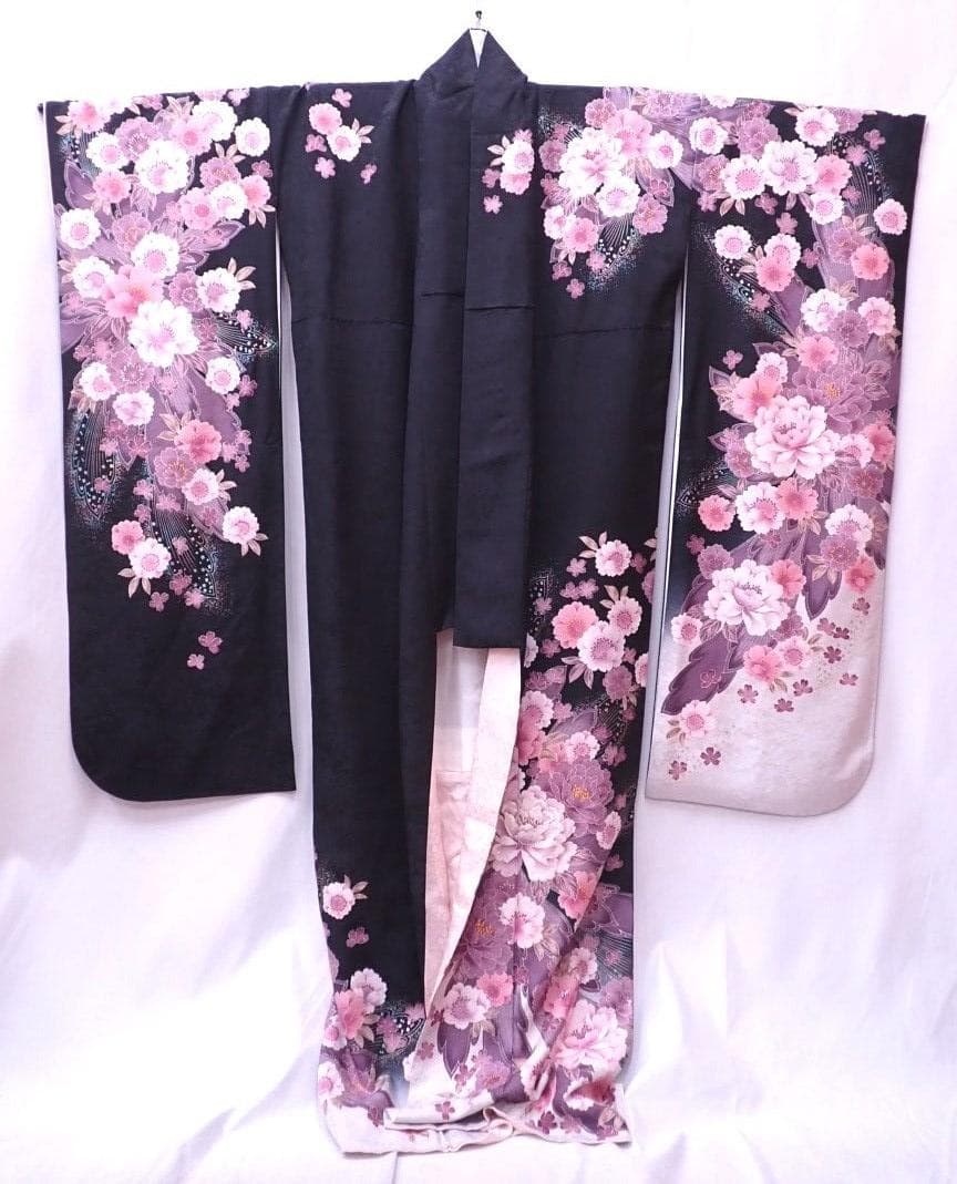 Ai　極美品 正絹 振袖 袋帯 2点セット 桜に牡丹 透き通るような繊細さ