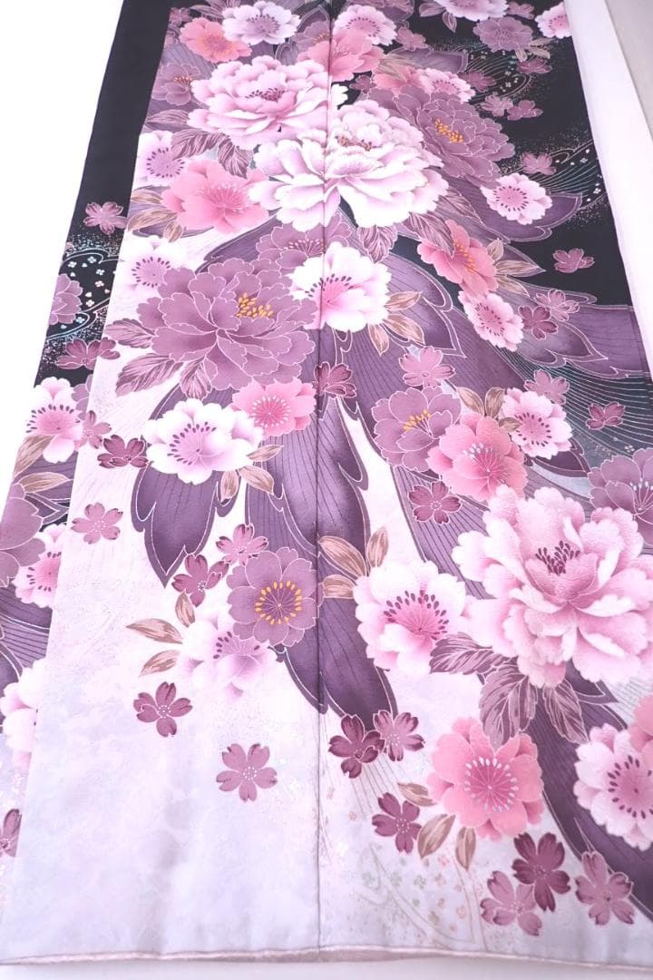Ai　極美品 正絹 振袖 袋帯 2点セット 桜に牡丹 透き通るような繊細さ