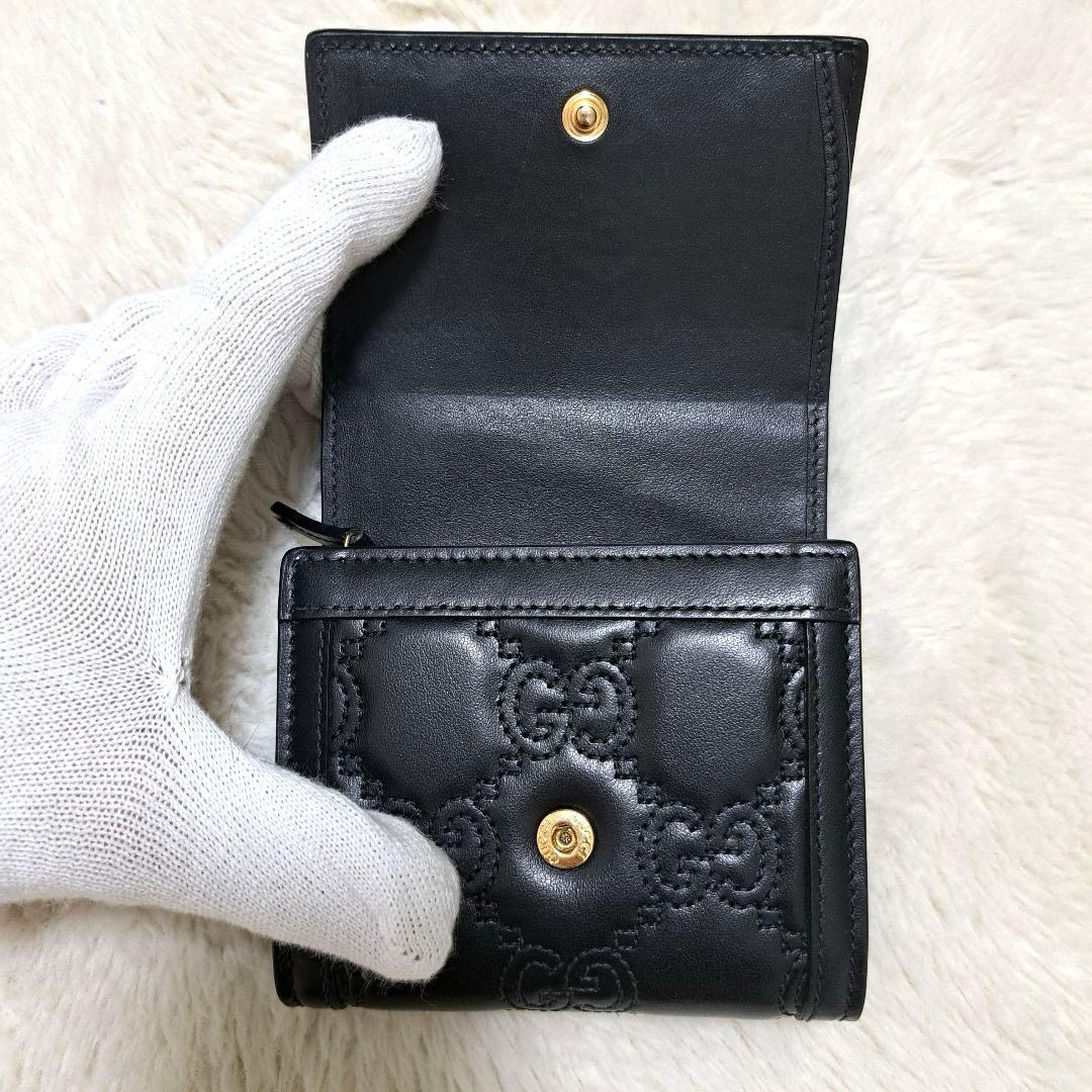✨ほぼ未使用　付属品完備✨グッチ　二つ折り　マーモント　キルティング　ブラック
