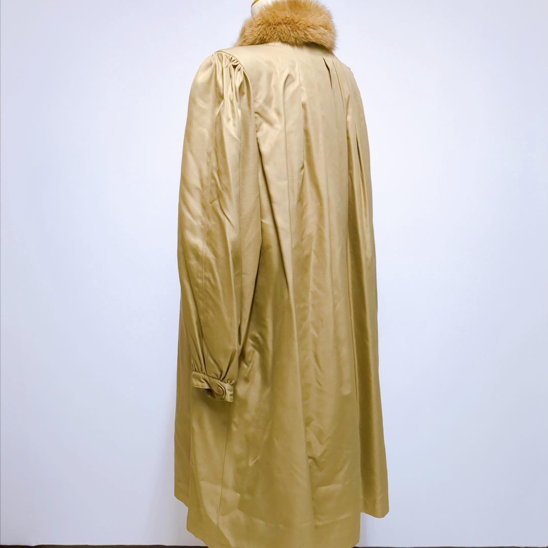 Kanebo Silk ファーカラー ロングコート 絹100% 日本製 Fサイズ