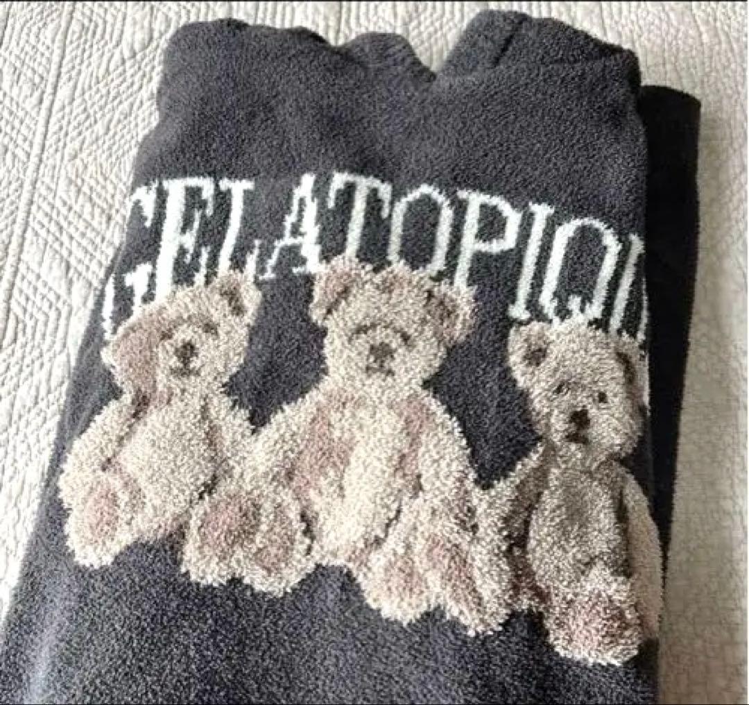 【美品】ジェラートピケ フード付きロングワンピース くま ルームウェア ベア